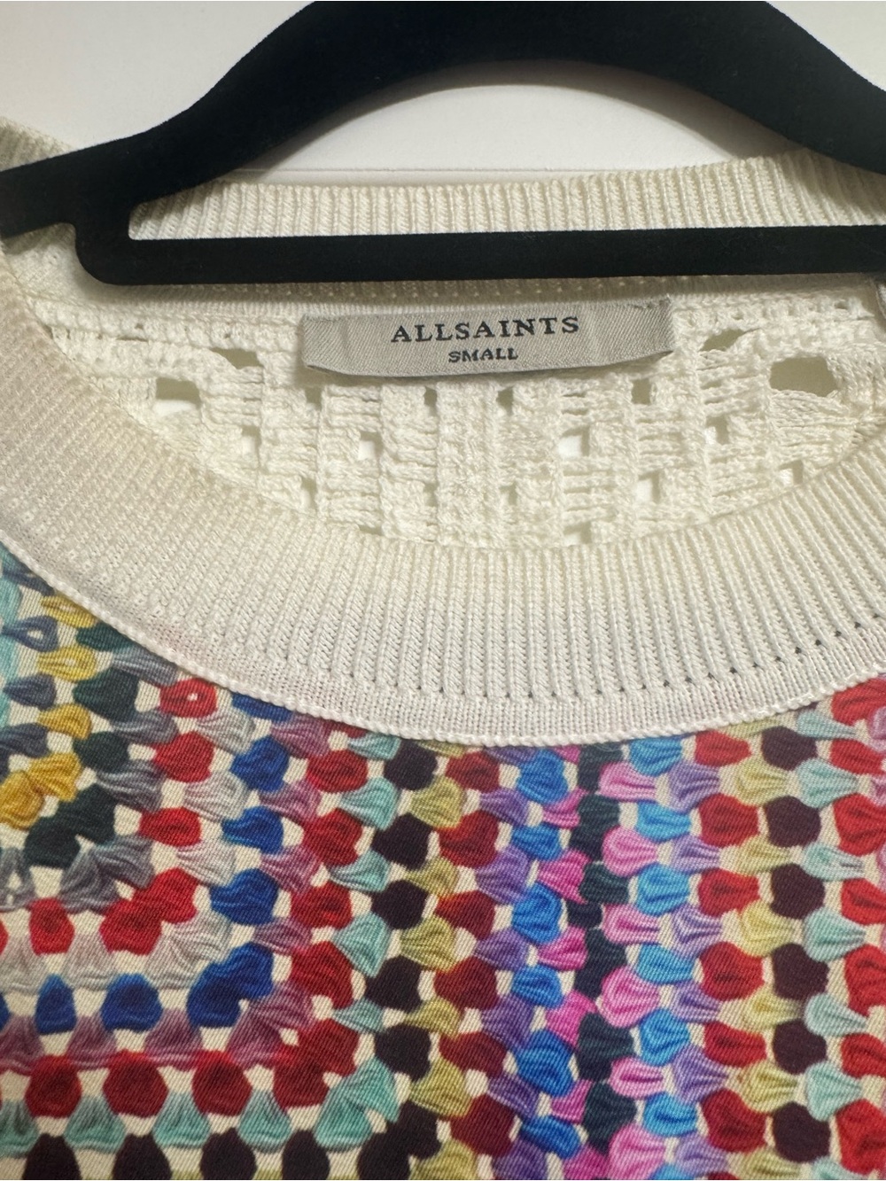 AllSaints Marti Luisa Rainbow Mix Media Top Crochet Knit Sweater White Small - Picture 10 of 11